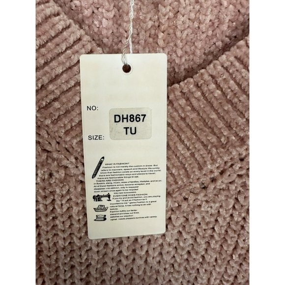 Sweaters for Women V Neck Long Sleeve Pullover Knit Top Pink Chunky Knit - Picture 5 of 11